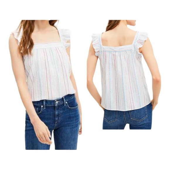 LOFT Tops - LOFT top, flutter cap sleeves, square neckline, shimmer stripes. Short length.